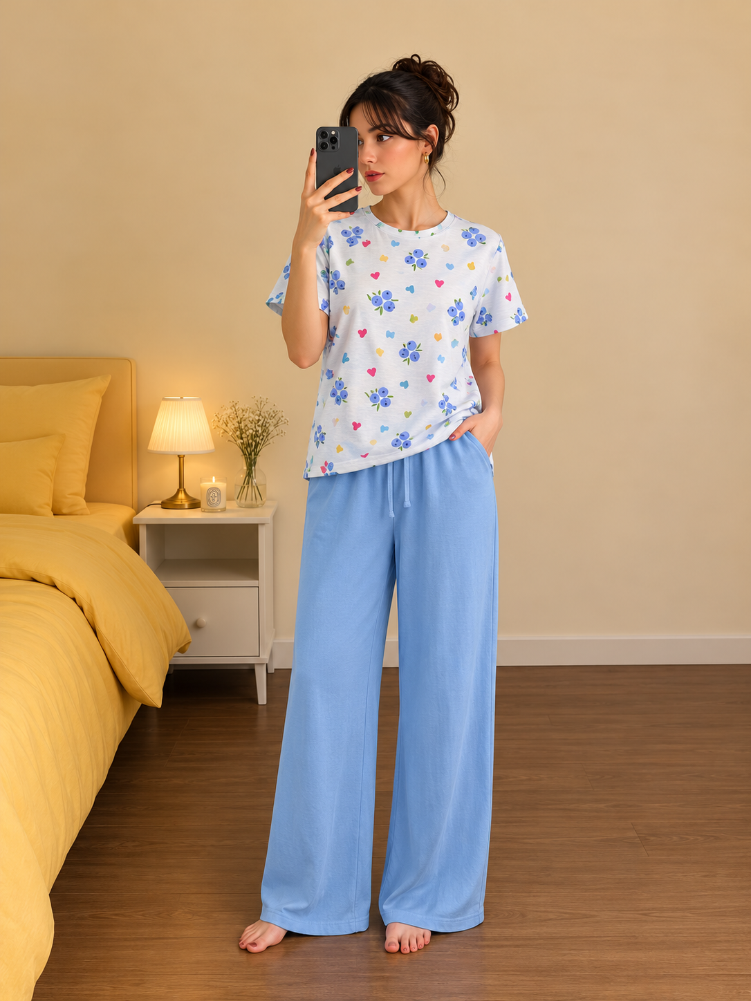 پک عمده ست تیشرت طرحدار و شلوار ساده دمپا آزاد